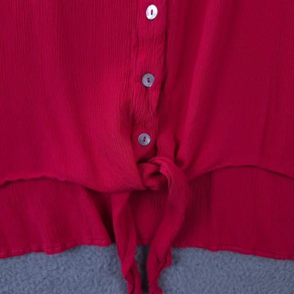 Chicos Shirt Womens 3 US XL Pink Tie Hem Button Up Dolman Sleeve Crinkle Top - Picture 8 of 9